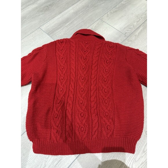 Vintage LL Bean Cardigan Cable Knit Sweater Wool Fisherman |. Red | Size 42 - L - Picture 9 of 14